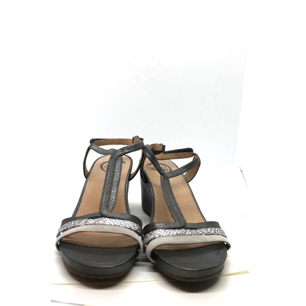 Abeo Women's Laney Pewter Leather Wedge Heel Sandals size 10 Neutral - Picture 2 of 5